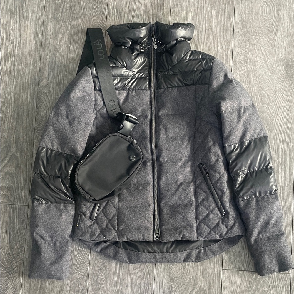 LOLE Women's Quilted FEATHER DUCK DOWN Black Gray winter Jacket with bag